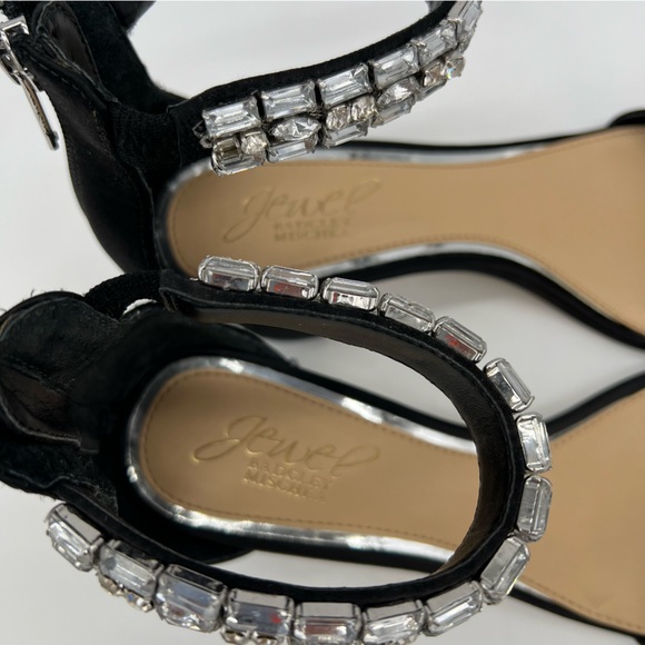 Jewel Badgley Mischka Katerina Black Heels Rhinestone Strap Sz 6 Elegant - Picture 7 of 14